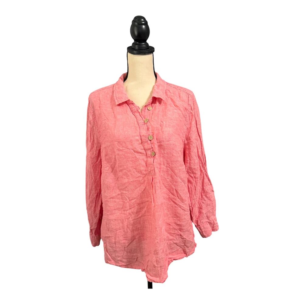 Sigrid Olsen Women's Coral 100% Linen Tunic Top Sz 1X XL Beachy Lagenlook Casual